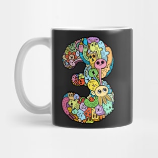 Number 3 three - Funny and Colorful Cute Monster Creatures Mug